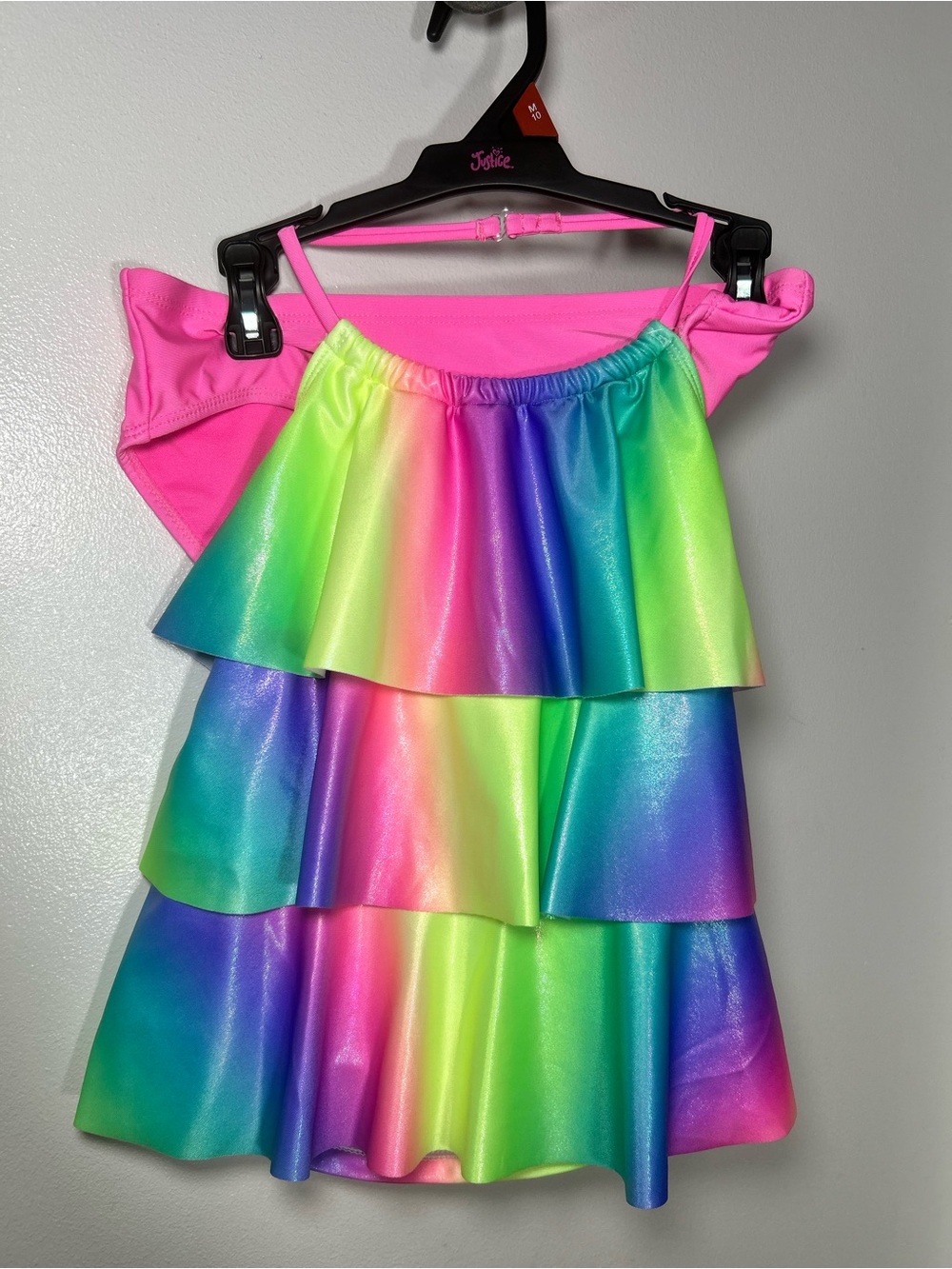 Justice Rainbow Tiered Ruffle Dress - Hot Pink & Multicolor